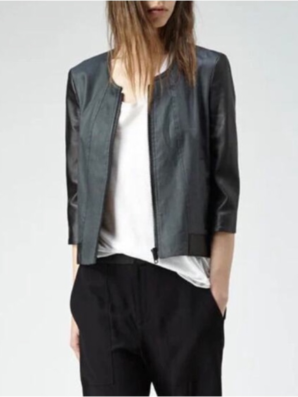 Helmut Lang Black Cropped Leather-Sleeve Jacket